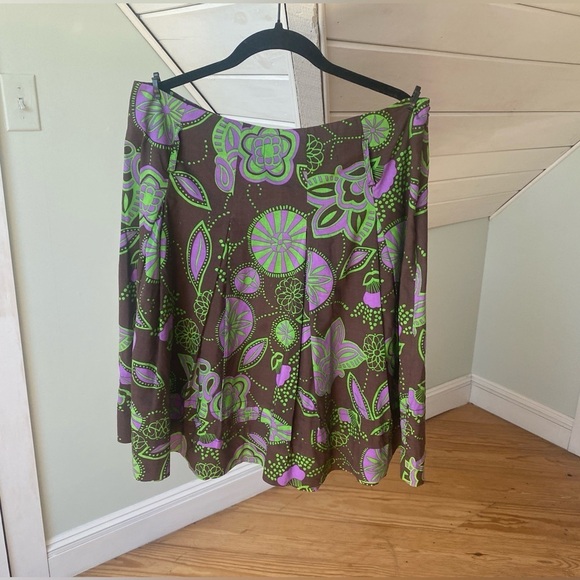 100% Cotton Bandolino A-line Skirt with Pleats Brown and Purple Green Size 12 - Picture 13 of 14